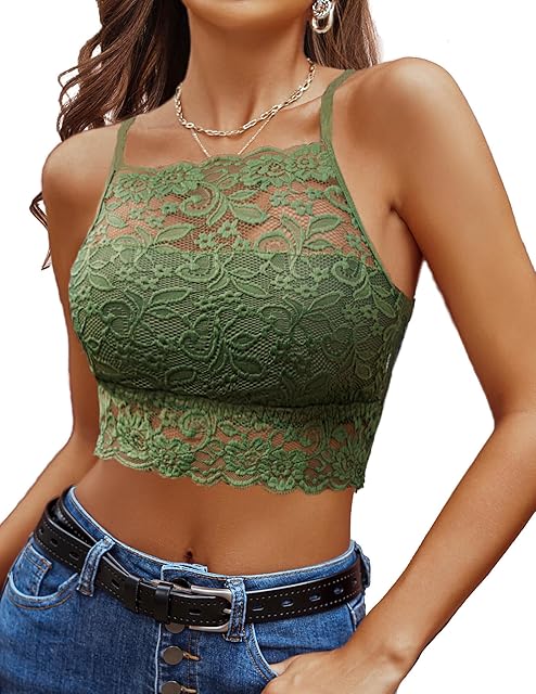 Lace Bralette for Women High Neck Camisoles Racerback Double-Layered Crop Top