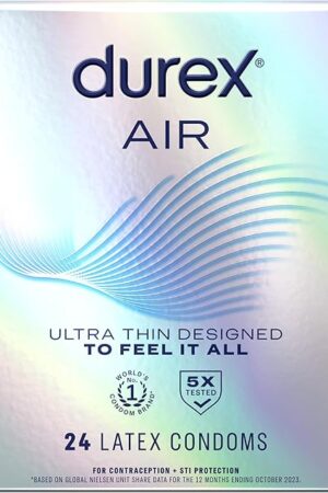 Durex Air Condoms, Extra Thin, Transparent Natural Rubber Latex Condoms for Men, Regular Fit, FSA & HSA Eligible, 24 Count