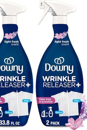 Downy Wrinkle Releaser Spray, All In One Wrinkle Release Spray, Odor Eliminator, Static Remover, Fabric Refresher & Ironing Aid for Clothes, 338 Fl Oz (Pack of 2), Light Fresh Scent