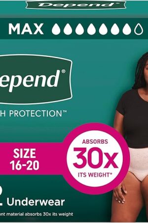 Depend Fresh Protection Adult Incontinence & Postpartum Bladder Leak Underwear for Women, Disposable, Maximum, Large, Blush, 72 Count (2 Packs of 36), Packaging May Vary