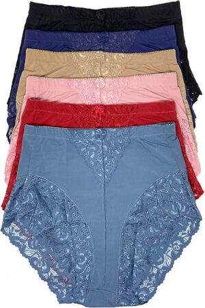 6 Pack Plus Size Light Control Full Cover Lace Underwear Women Briefs Panties