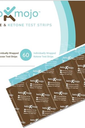 KETO-MOJO Blood Glucose and Ketone Test Strips Combo Pack | 60 Glucose + 60 Ketone Strips (120 Count) | for Use Only with GK+ Meter