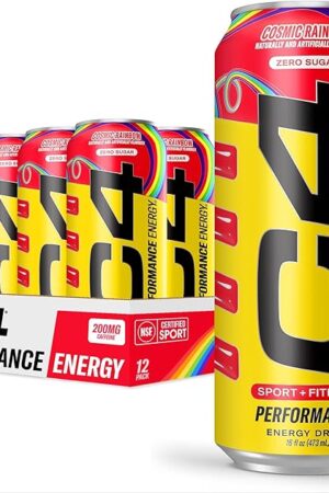 Cellucor C4 Performance Energy Drink | Cosmic Rainbow | Zero Sugar Carbonated Preworkout Energy | 200mg Caffeine with Beta Alanine | 16 Fl Oz (12 Pack), Packaging May Vary