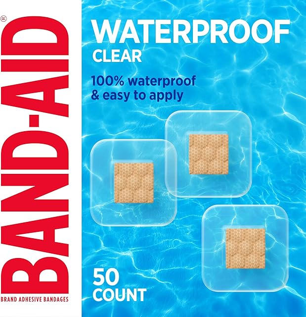 BAND-AID Brand Waterproof Clear Spot Adhesive Square Bandages, Individually Wrapped Small Spot Bandages for Wound Care for Minor Cuts & Scrapes, Waterproof, One Size, 50 ct