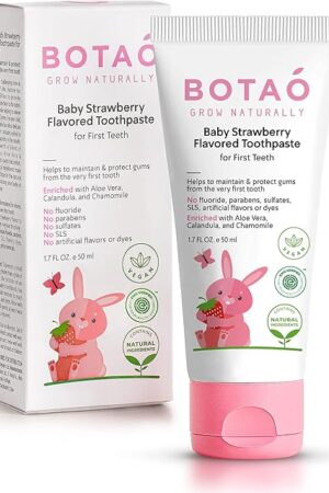 Fluoride Free Baby Toothpaste | Strawberry Flavored - Organic Training Natural Toddler Toothpaste for Toddlers | EWG Verified, Vegan, SLS Free, Safe to Swallow, Aloe Vera -17Oz
