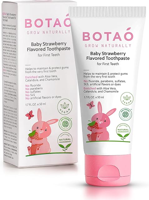 Fluoride Free Baby Toothpaste | Strawberry Flavored - Organic Training Natural Toddler Toothpaste for Toddlers | EWG Verified, Vegan, SLS Free, Safe to Swallow, Aloe Vera -17Oz