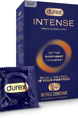 Durex Intense Nitrile Condoms, Ultra Thin Premium Non Latex Condoms Lubricated with Silicone Lube, 24 ct