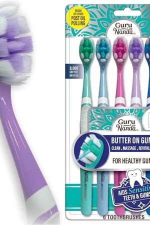 GuruNanda Butter On Gums Toothbrush, ADA Accepted, With 8000+ Ultra Soft Softex Bristles for Sensitive & Receding Gums, Perfect for Whiter Teeth, 6 Ct