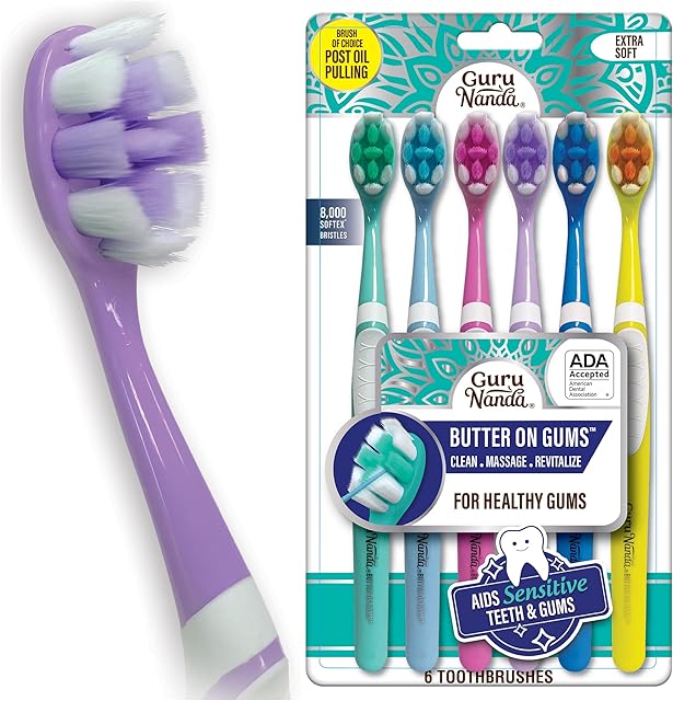 GuruNanda Butter On Gums Toothbrush, ADA Accepted, With 8000+ Ultra Soft Softex Bristles for Sensitive & Receding Gums, Perfect for Whiter Teeth, 6 Ct