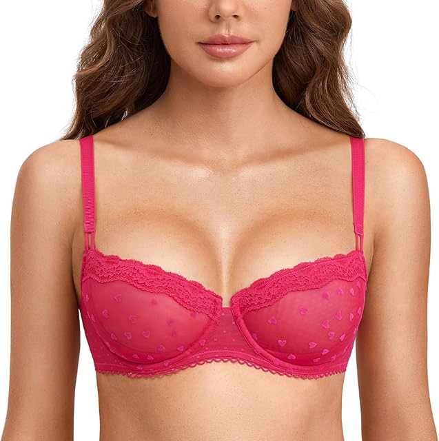 Women's Sexy Lace Bra Underwire Balconette Unlined Demi Sheer See Through Plus Size