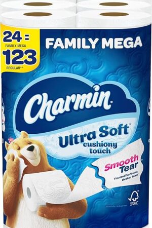 Charmin Ultra Soft Cushiony Touch Toilet Paper, 24 Family Mega Rolls = 123 Regular Rolls