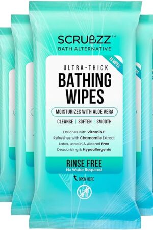 Extra Large Adult Bathing Wipes - Disposable Body Cleansing Wipes for Men, Women & Elderly - Great for Gym, Camping, Post Surgery - No Rinse Shower Bath Wipes - 80 Count