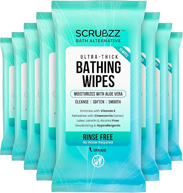 Extra Large Adult Bathing Wipes - Disposable Body Cleansing Wipes for Men, Women & Elderly - Great for Gym, Camping, Post Surgery - No Rinse Shower Bath Wipes - 80 Count