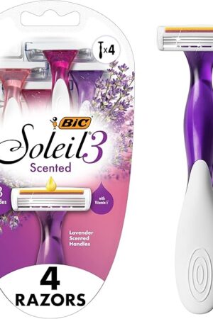 BIC Soleil Smooth Scented Womens Disposable Razor, 3 Blades, Moisture Strip For a Silky Shave, 4 Piece Razor Set