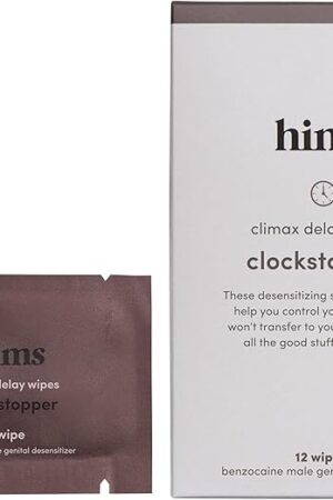 HIMS Clockstopper Climax Delay Wipes with benzocaine to Reduce Sensitivity for Premature Ejaculation and Lasting Longer in Bed 12 Pack Individually Wrapped Wipes