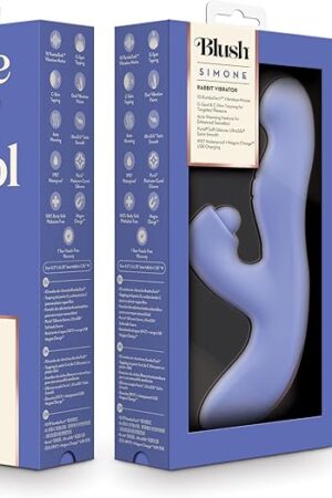 Blush Simone 85? Dual G-Spot & Clitoral Rabbit Vibrator, Auto-Warming - Ultrasilk Silicone w/ 10 Deep RumboTech Vibrations - Waterproof, USB Rechargeable Vaginal Stimulator Sex Toy for Women - (Blue)