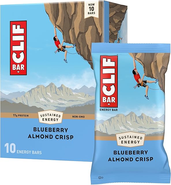 CLIF BAR - Blueberry Almond Crisp - Made with Organic Oats - Energy Bars - Non-GMO - Plant Based Protein Bars (10 Pack)