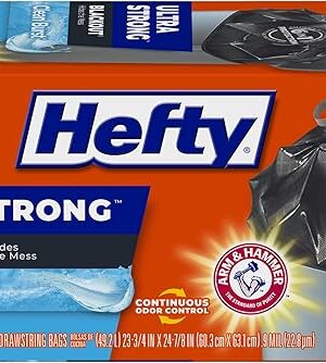 Hefty Ultra Strong 13 Gallon Trash Bags, Black Tall Kitchen Trash Bags 13 Gallon Size, Break Resistant Drawstring Enclosure, Continuous Odor Control, Blackout, Clean Burst Scent, 40 Bags