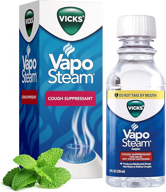 Vicks VapoSteam Medicated Liquid with Camphor, a Cough Suppressant, Helps Relieve Coughing, for Use in Vicks Vaporizers and Humidifiers, 8 Oz