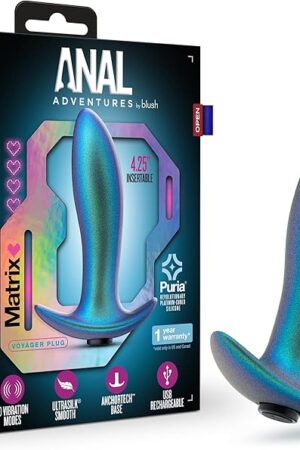 Blush Novelties Anal Adventures Matrix - Voyager Vibrating Anal Plug with AnchorTech Base - 10 Vibration Modes - Puria? Platinum Cured Silicone - UltraSilk? Satin Smooth - Sex Toy - Neptune Teal"