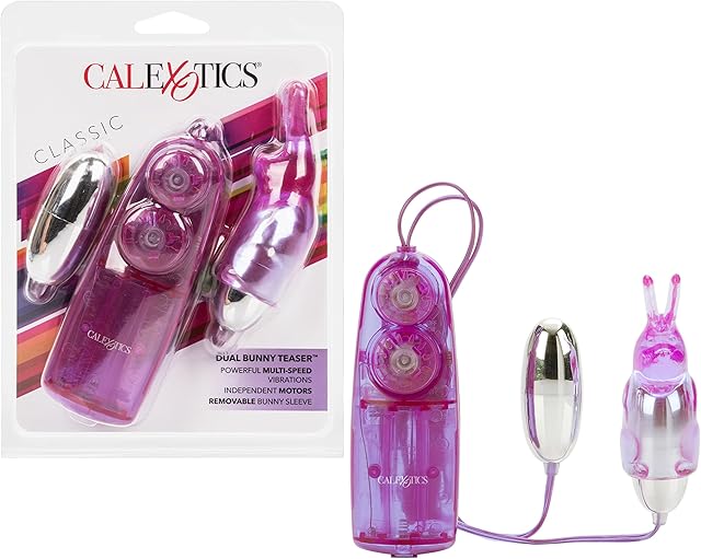 CalExotics Dual Bunny Teaser - Double Bullet Vibrator with Rabbit Tickler - Sex Toys for Couples - Adult Vibe Eggs Massagers - Purple