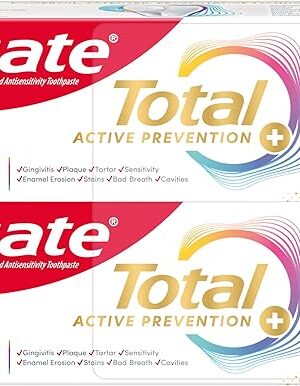 Colgate Total Plaque Pro Release Whitening Toothpaste Pack, Whitening Fluoride Toothpaste, Fights Plaque, Bad Breath, Tartar Buildup, and Helps Protect Teeth from Sensitivity, 2 Pack, 30 oz