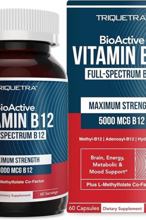 BioActive Vitamin B12 - 5000 mcg, Contains 3 BioActive Forms B12 Plus Methylfolate Cofactor - Methyl B12, Adenosyl B12 & Hydroxy B12 | Supports Energy, Metabolism & Mood | Vegan, Non-GMO (60 Servings)