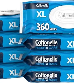 Cottonelle XL Flushable Wet Wipes, Adult Wipes Large, 8 Flip-Top Packs, 45 Wipes Per Pack (360 Total Wipes), Packaging May Vary