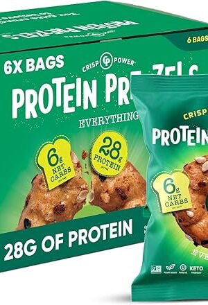 Crisp Power Protein Pretzels, Everything, High Protein Vegan Keto Snack, 28 G Plant Based Protein, Low Carb Crunchy Pretzel Snacks, Sugar Free, No Seed Oils, 175 oz Bags, 6 Pack