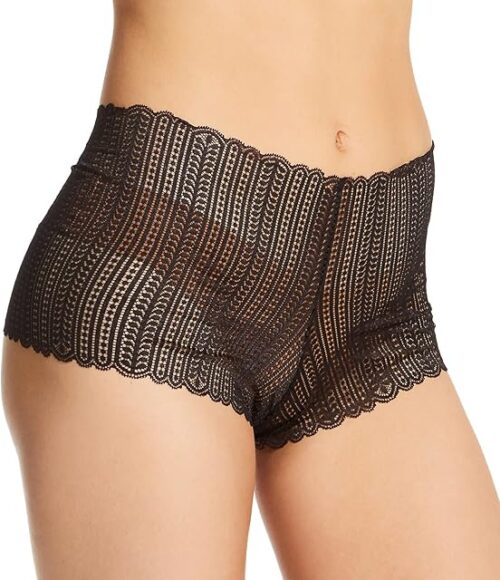 Womens Sexy Must Haves Lace Cheeky Boyshort, 9, Black Lace