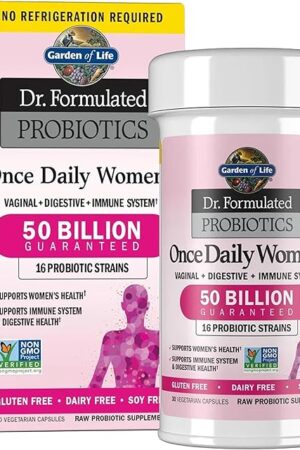 Garden of Life Once Daily Dr Formulated Probiotics for Women 50 Billion CFU 16 Probiotic Strains with Organic Prebiotics for Digestive, Vaginal & Immune Health, Dairy Free, Shelf Stable 30 Capsules
