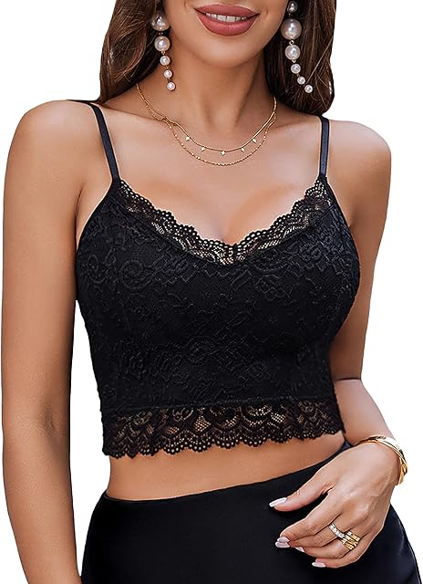 Lace Bralette for Women Spaghetti Strap Tank Top V Neck Slim Basic Camisoles