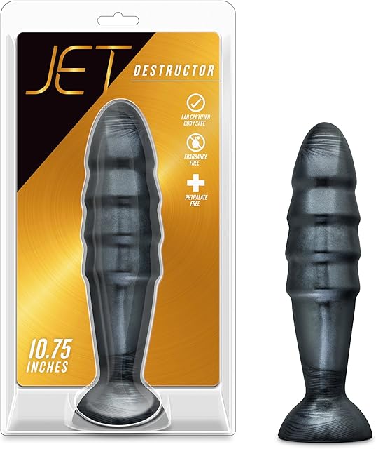 Blush Novelties Sex Toys - Jet Destructor Anal Butt Plug - 10.75 Inch Giant Soft Dildo for Deep Stimulation - 2.5 Inch Thick Shaft, Strap-On Compatible, Sturdy Suction Cup - Men, Women, Unisex - Black
