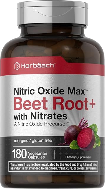 Horb?ach Nitric Oxide Beet Root Capsules | 180 Count | with Nitrates and Precursor | for Men and Women | Vegetarian, Non-GMO, Gluten Free Supplement