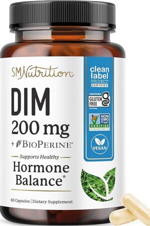 DIM Supplement 200 mg | Estrogen Balance for Women & Men | Hormonal Acne, Hormone Balance, Menopause & Antioxidant Support | Clean Label Project Certified, Vegan & Soy Free Diindolylmethane | 60 Ct