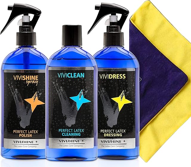 Vivishine Spray - Vividress w/Spray - Viviclean - Viviwipe Combo - for Latex Clothing