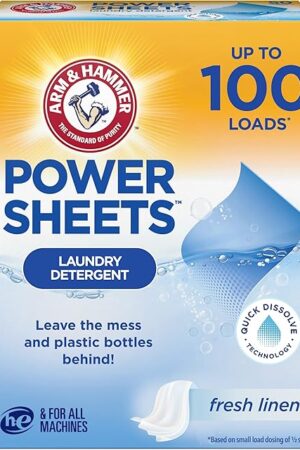 Arm & Hammer Power Sheets Laundry Detergent, Fresh Linen 50ct, up to 100 Small Loads (Packaging may vary)