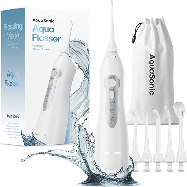 AquaSonic Water Flosser - Cordless Rechargeable Water Flossers for Teeth Cleaning - Waterproof Aqua Flosser, Portable Oral Irrigator for Dental Cleaning with 5 Jet Tips ? Braces Home Travel