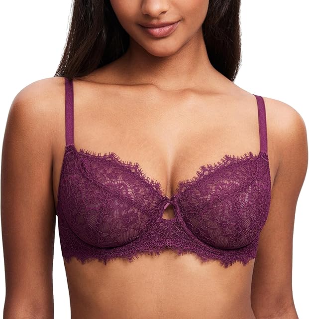 Women's Lace Sexy Bra Unlined Balconette Bras Plus Size See Through Minimizer Underwire Full Coverage