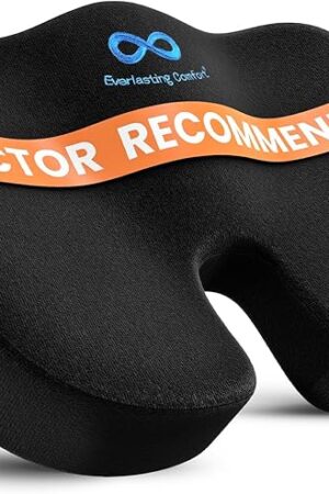 Everlasting Comfort Doctor Recommended Memory Foam Seat Cushion for Office Chairs & Car Seat - Ergonomic Office Desk Accessories for Tailbone Pain Relief, Sciatica & Back Support - Black