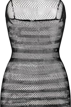 Womens Fishnet Lingerie Sexy Dress Sheer Mesh Bodycon Transparent Striped Babydoll Sleeveless Mini Chemise Stretch Underwear Stripper Outfit Hollow Out Beach Cover Up Black