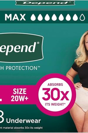 Depend Fresh Protection Adult Incontinence & Postpartum Bladder Leak Underwear for Women, Disposable, Maximum, Extra-Large, Blush, 68 Count (2 Packs of 34), Packaging May Vary