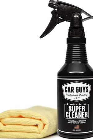 CAR GUYS Super Cleaner | Effective Car Interior Cleaner | Leather Car Seat Cleaner | Stain Remover for Carpet, Upholstery, Fabric, and Much More! | 18 Oz Kit with Microfiber Towel
