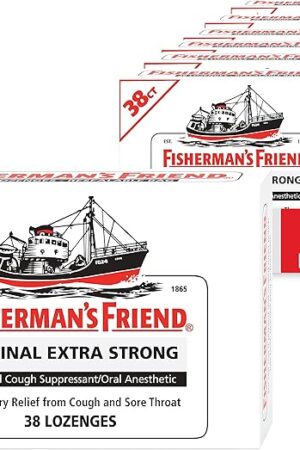 Fisherman's Friend Cough Drops, Cough Suppressant and Sore Throat Lozenges, Original Extra Strong, 10mg Menthol, 228 Drops (6 Packs of 38)