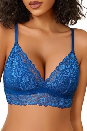 Lace Bralette for Women Sexy Wireless Bralettes Non Padded Bralette V Neck Minimizer Lingerie