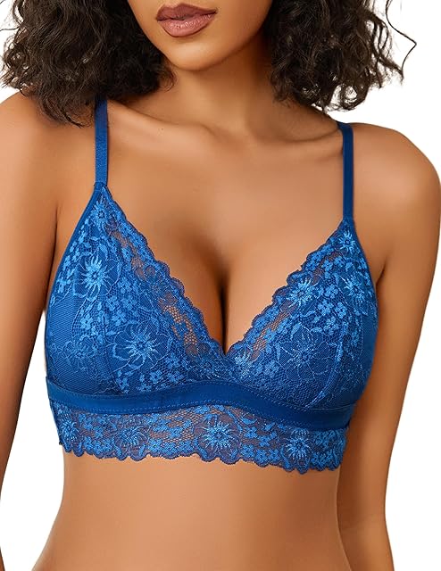 Lace Bralette for Women Sexy Wireless Bralettes Non Padded Bralette V Neck Minimizer Lingerie