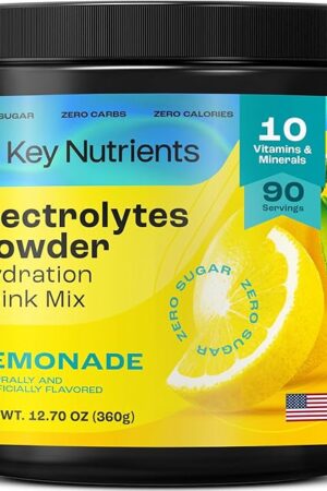KEY NUTRIENTS Multivitamin Electrolytes Powder No Sugar - Refreshing Lemonade Electrolyte Powder - Sodium & Energy Supplement - Hydration Powder - No Calories - 90 Servings - Made in USA