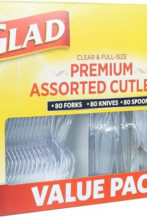 Glad Disposable Cutlery Set - Clear Heavy Duty Plastic Forks, Knives, and Spoons - 240 Piece Plasticware for Parties - Durable, Sturdy Recyclable Utensils - Great for July 4th, Thanksgiving, Christmas