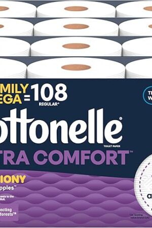 Cottonelle Ultra Comfort Toilet Paper with Cushiony CleaningRipples Texture, Strong Bath Tissue, 24 Family Mega Rolls = 108 Regular Rolls (4 Packs of 6)
