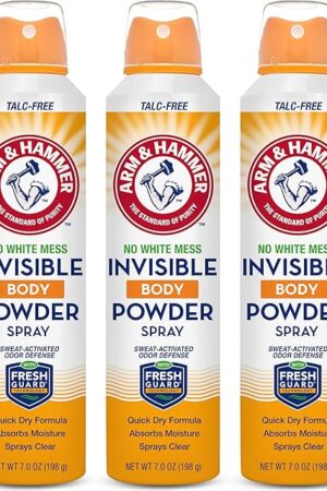 Arm & Hammer Invisible Body Powder Spray, Clear Talc-Free Body Odor & Sweat Control for Men & Women, Spray Body Powder for Women and Men, Arm and Hammer Body Spray Powder, 7 Oz (3 Pack)